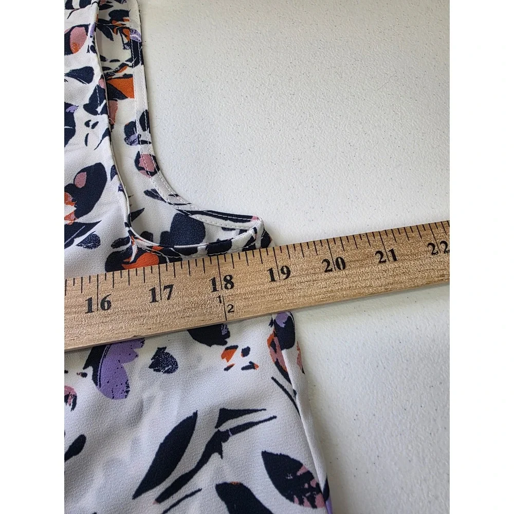 Zac & Rachel Womens Med Floral Sleeveless Pleated Front Blouse Navy Orange White - Picture 6 of 7